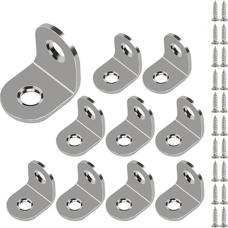 10 Pack Stainless Steel Angle Brackets, Square Edge Angle Brackets (with Screws), 20 x 20 mm Round Edge