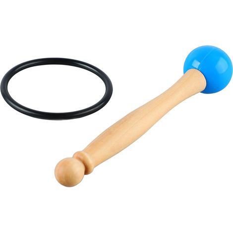 Maillet de percussion en bois avec tête en caoutchouc pour bols chantants, son cristallin et anneau bleu (1/5)