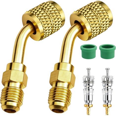 6Pcs Adaptateur Laiton Réfrigérant R32 R454B, Raccord Filetage Inversé 1/4 Pouces Femelle vers 1/4 Pouces Mâle Compatible avec Réservoirs R-454B/R-32 Systèmes Split, Incluant Noyau Porte (1/5)