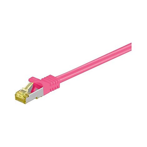 RJ45 cavo patch CAT 6A S/FTP (PiMF), 500 MHz, con cavo grezzo CAT 7 , magenta, guaina per cavo senza alogeni LSZH, rame, connettore RJ45 (CAT 6A). Lunghezza del Cavo 0.25 m (1/2)