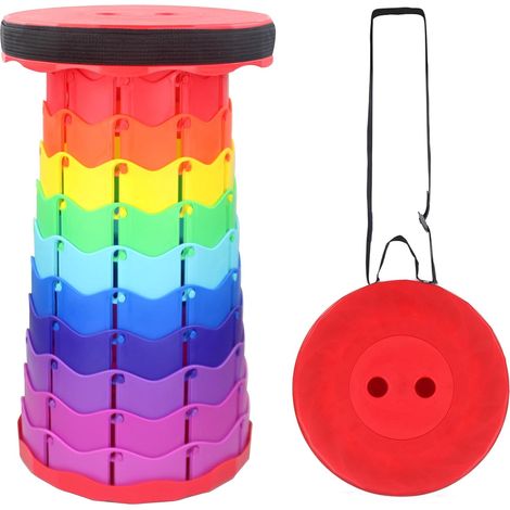 Taburete Plegable Portátil, Taburete Telescópico Ligero y Duradero para Actividades al Aire Libre como Viajes, Pesca, Senderismo y Camping (Rojo Multicolor) (1/2)
