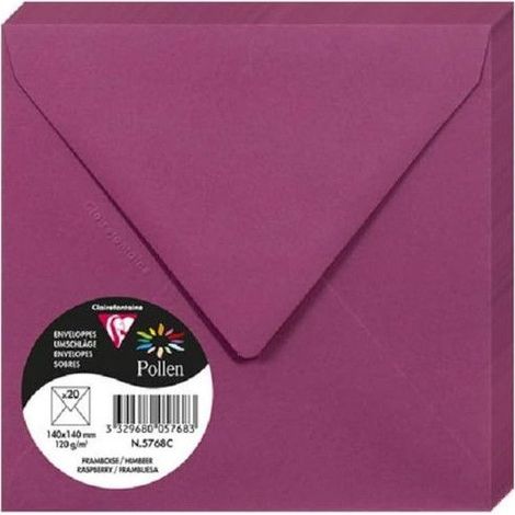 Enveloppe - CLAIREFONTAINE - Pollen - 140x140 mm - 120g - Framboise - Paquet de 20