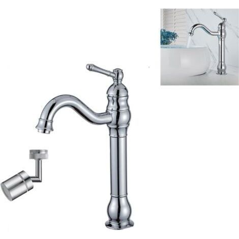 AIERQ Retro Basin Faucet 360° Swivel Single Lever Bathroom Mixer High Spout Cold and Hot Water Available Chrome (1/4)