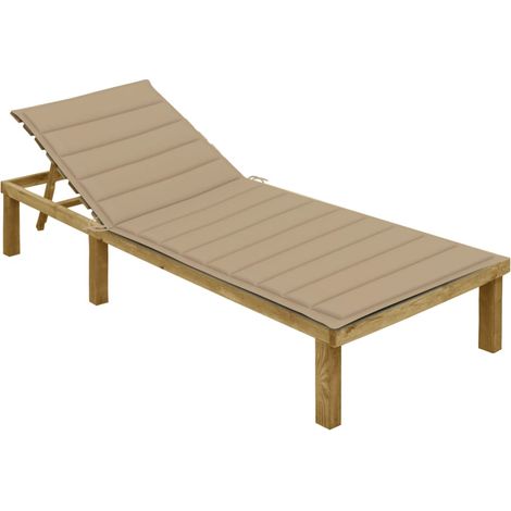 Tumbona tumbona tumbona jardín terraza muebles de exterior 200 cm con cojín beige madera de pino impregnada 020012300