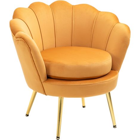Poltrona a Conchiglia, Poltroncina Vintage, Poltroncina da Camera e Salotto, Design Elegante, con Schienale Alto, 76x67x74cm, Giallo