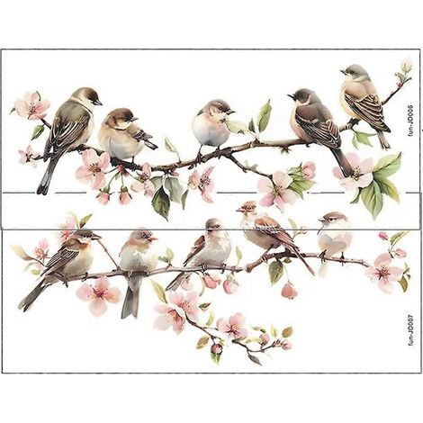 Stickers muraux en PVC 60x25cm motif fleurs, branches et oiseaux, autocollants pour vitres et murs, décoration pour la maison, la chambre et le salon (1/5)