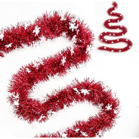 Guirlande sapin de Noël 10m Rouge avec flocons de neige paillettes déco guirlande lametta