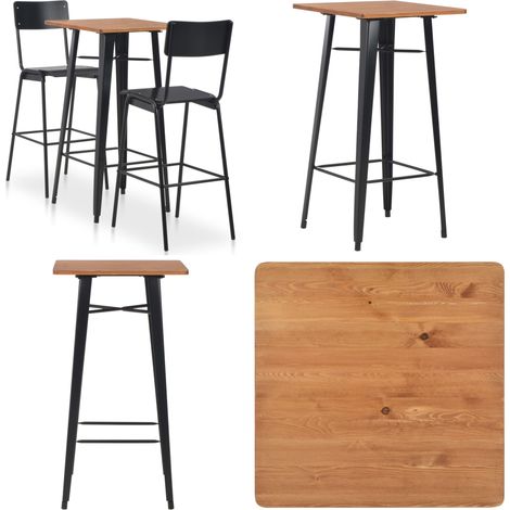 Mobilier de bar 3 pcs Acier Noir - Chaises de bar - Table de bar (1/5)