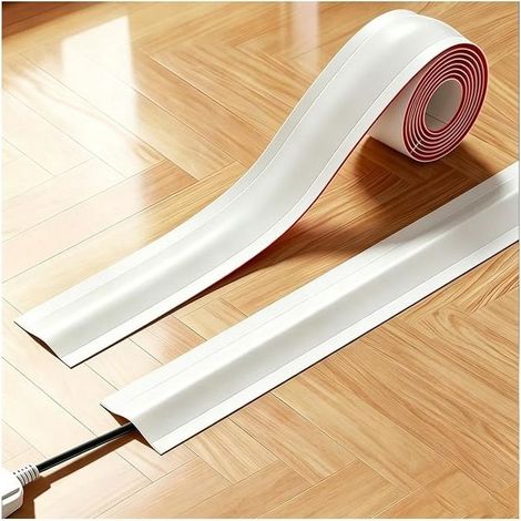 Cache-cordon flexible, autocollant pour gestion de câbles pour fils sur mur, sol, maisons, bureaux, garages, blanc, 3 m (1/5)