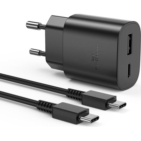 Chargeur Sumsang Charge Rapide 25W, Chargeur USB C à Double Porte avec Type C Cavo, Prise USB C Chargeur Rapide pour Samsung Galaxy S22/S22 Ultra/S21 FE/S20/S10/S9/A13 (1/5)