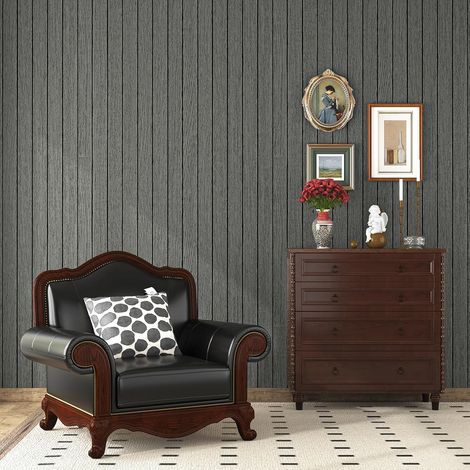 Panneau Mural Bois Noir Panneau Bois Decoratif Interieur Gris Anthracite 30CMx5M Revetement Mural Adhesif Salon Chambre Cuisine Epaisseur Papier Peint Adhesif Mural Lamelles 3D Fonce Bureau (1/5)