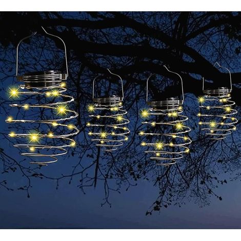 Set di 4 lanterne solari a spirale, lanterne creative da appendere con maniglia, luci solari decorative da giardino. (1/4)