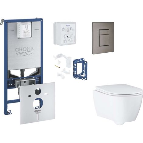 Grohe Rapid SLX - Set bâti-support, cuvette, abattant SoftClose et plaque de déclenchement Skate Cosmopolitan et kit pour insertion de tablette, Hard Graphite Brossé SANI11BB5132 (1/5)