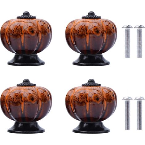 Boutons en Céramique 4Pcs Boutons de Tiroir de Forme Citrouille Boutons de Porte en Céramique Vintage Boutons D'armoire en Céramique Léopard pour Armoires Commode Tiroirs (Orange) (1/4)