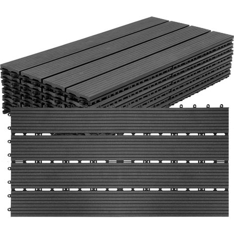 Jiubiaz 18 baldosas de tarima compuesta WPC solución modular para jardín y balcón instalación rápida sin fijación color antracita 30x60 cm