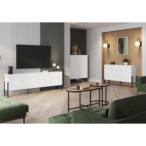 Pack salotto SALMA – Buffet XL 4 porte, armadio 2 porte & buffet 2 porte e 3 cassetti bianco super opaco & nero opaco