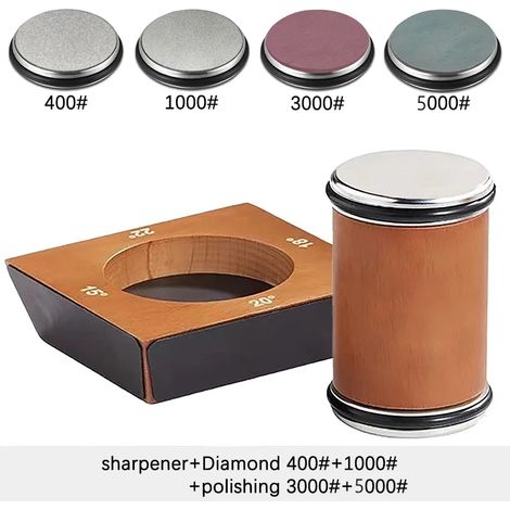 (Expédition en 24h) Kit d'affûteur de couteaux à rouleau en bois (4 angles) avec diamants industriels, idéal pour l'affûtage de couteaux à lame droite et de couteaux de chef. (1/5)
