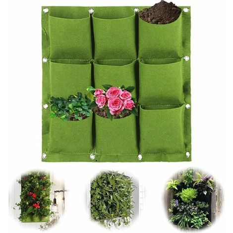 Plantation Murale Jardin Sac à Plantes Mural Jardinière Feutre Sacs Plantations Suspendus Verdissement Vertical Pot de Fleurs pour Intérieur Extérieur Balcon Jardinage (Vert 9 Ports) (1/5)