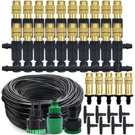 Système de brumisation et de refroidissement extérieur de 30 m pour irrigation et arrosage de jardin, avec tuyaux en cuivre de 6,35 mm (1/4")
