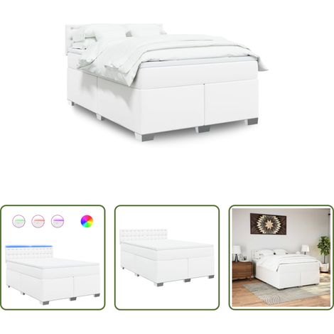 vidaXL Surmatelas - Sommier à lattes de lit avec matelas Blanc 140x190cm Similicuir (1/5)