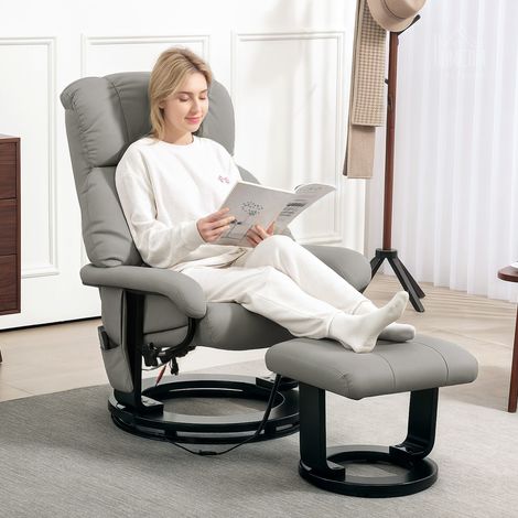 Fauteuil inclinable avec fonction massage, fauteuil TV avec poche latérale, similicuir, gris
