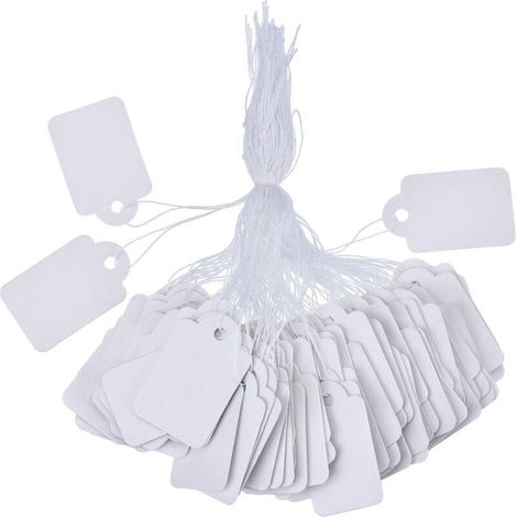 Paquet de 500 (35 x 22 mm) étiquettes de marquage blanches étiquettes de prix étiquettes de prix étiquettes d'affichage avec ficelle de suspension (1/4)