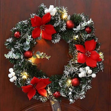 Couronne de Noël ronde avec houx et gui, guirlande de boules à suspendre à la porte (1/5)