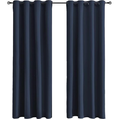 1 Rideau Occultant,Œillets Métal 4cm,Polyester 230g/m²,Bleu Marine,Chambre Salon