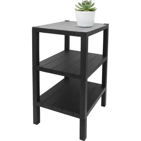 Kunststoff Beistelltisch groß in anthrazit - 72 x 33 cm  - Standregal rechteckig mit 3 Ebenen - Couchtisch Nachttisch Dekotisch