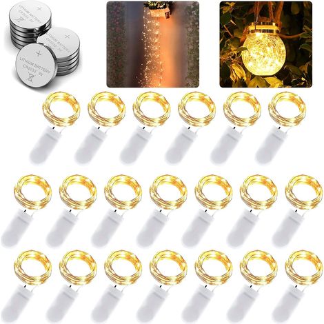 Guirlandes Lumineuses Pile Bouton, 10 Pièces 1M 10 LED Guirlande Lumineuse Intérieure et Extérieure en Fil de Cuivre IP65, Décoration Pour La Chambre, Jardin, Mariage, Fête, Noël (20 PCS) (1/5)