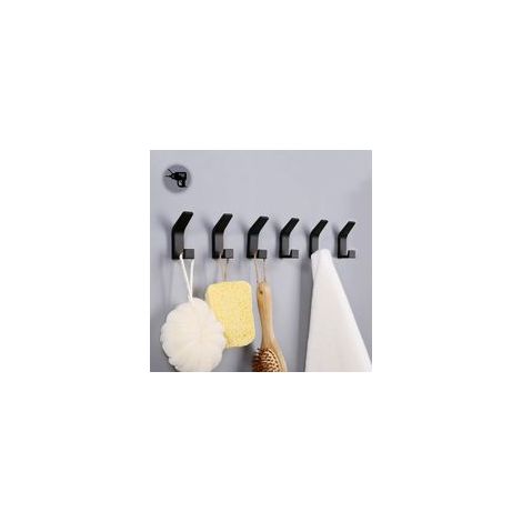 6 Pièces Crochets auto-adhésifs, Crochet Double Porte Serviette Salle de Bain, support mural auto-adhésif pour cuisine, salle de bain, bureau, placard, aluminium, noir