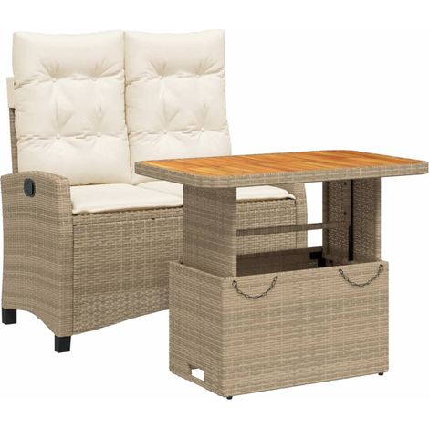 Ensemble à manger de jardin et coussins 2 pcs，Salon de jardin beige poly rotin CFW70909 (1/5)