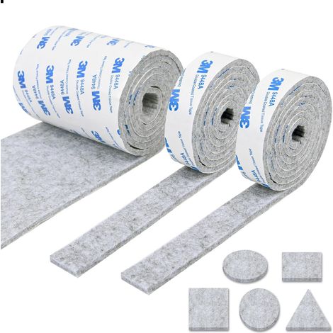 Lot de 3 Rouleaux Feutre Adhésif - Blanc Antidérapant - Protection Sol et Meubles - Découpe Sur Mesure - Pour Chaises et Tables - 120cm x 10cm et 2cm (1/5)