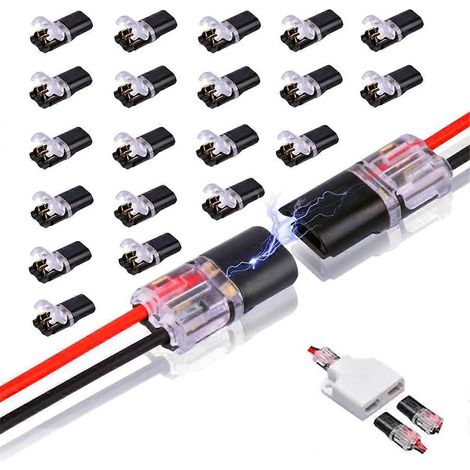 Lot de 20 connecteurs enfichables à double fil, connecteurs de fils LED 2 broches 2 voies enfichables, avec boucle de verrouillage rapide. (1/5)