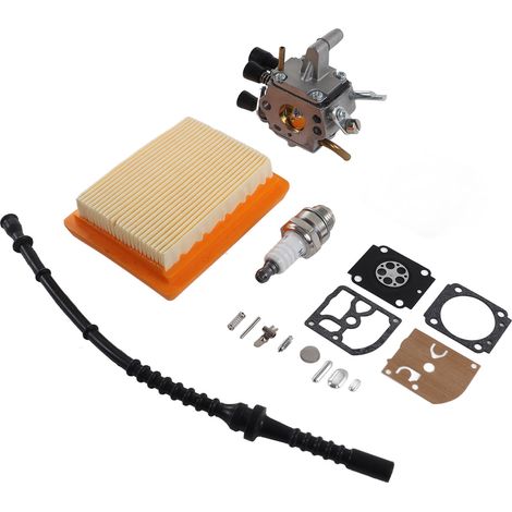 Kit de carburateur pour débroussailleuse STIHL FS120 : bougie d'allumage, filtre à air, durite d'essence, joint et accessoires. (1/5)