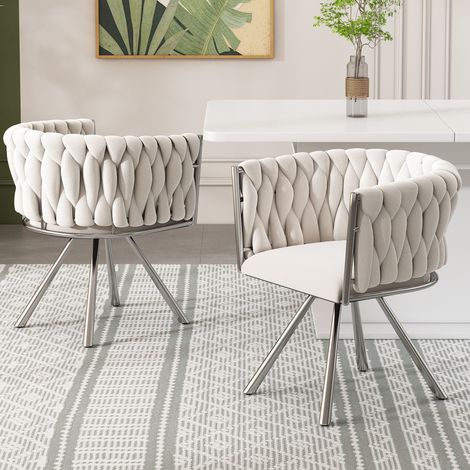 Silla de comedor giratoria 59x54x72 cm de terciopelo beige para salón (1/5)
