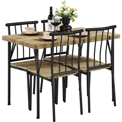 Homevive Conjunto de Mesa y Sillas de Comedor de 5 Piezas Mesa de Cocina con 4 Sillas para Terraza Salón Marrón