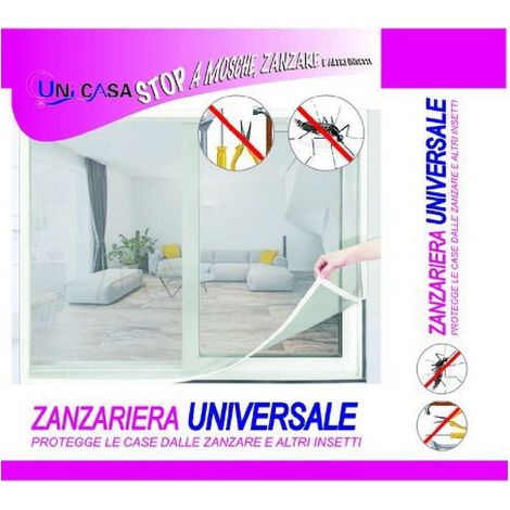 Trade Shop - UNIVERSAL ZANZARIER FINESTRA BIANCA ADESIVA CON NASTRO VELCRO 150X220CM 10228 - (1/3)