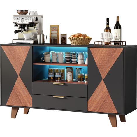 CHICFURN Credenza contenitore LED 150 x 40 x 90 cm, MDF naturale e nero (1/5)