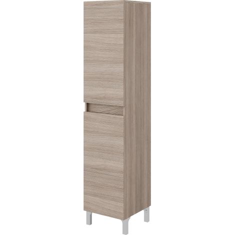 Meuble de salle de bain sur pied 80 cm en bois de chêne fumé avec vasque et miroir - Francia - Avec colonne miroir et lampe LED