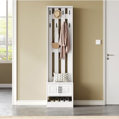 MEUBLIV Meuble d’entrée 50x36x190 cm blanc – 2 portes, 8 crochets, rangement chaussures (1/5)