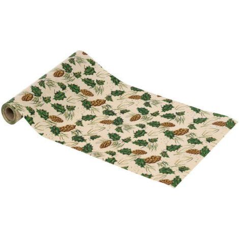 FENOPLASTICAChemin de table Tissu Beige avec Pommes de pin et feuilles de Houx 28 x 300 cm - Feeric Christmas (1/3)