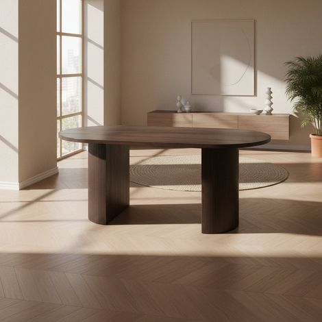 Table à Manger Ovale effet Noyer – 180x90x75 cm - NEW ANNA