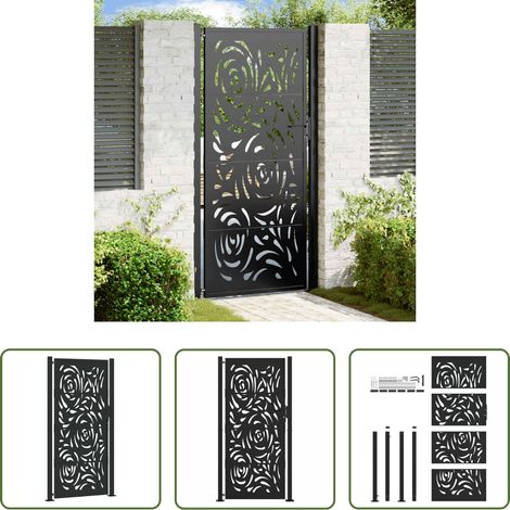 vidaXL Stahl Tor - Gartentor Schwarz 100x200 cm Stahl Flammendesign (1/5)