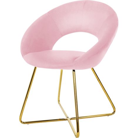 ML-Design Esszimmerstuhl aus Samt, Rosa, Wohnzimmerstuhl mit runder Rückenlehne, Polsterstuhl mit goldene Metallbeine, Ergonomische Sessel für Esstisch, Küchenstuhl, Schalenstuhl, Schminktisch Stuhl