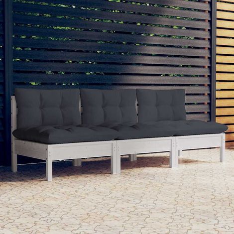 Canapé fixe 3 places de jardin Canapé relax - Banc de jardin avec coussins anthracite Bois de pin BV902132 - BonneVie (1/5)
