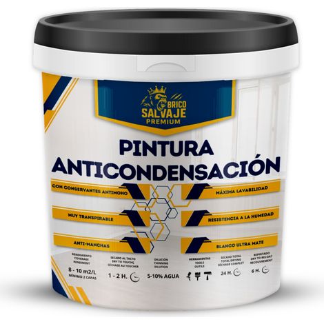 Pintura Anticondensación, Antihumedad, Conservantes Antimoho, Aislante Térmico, Acabado Mate, Blanco 750 ML (1/5)