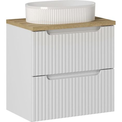 Meuble suspendu 2 tiroirs avec vasque ovale blanche NOVA 60 cm-Blanc/Naturel-Largeur 60 cm (1/5)