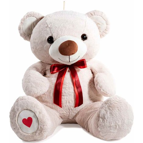 Orsetti grandi di peluche con fiocco rosso, cuore su piede e cordino. Ideale per allestimenti eventi, battesimi, Altezza in piedi: cm 90 H
