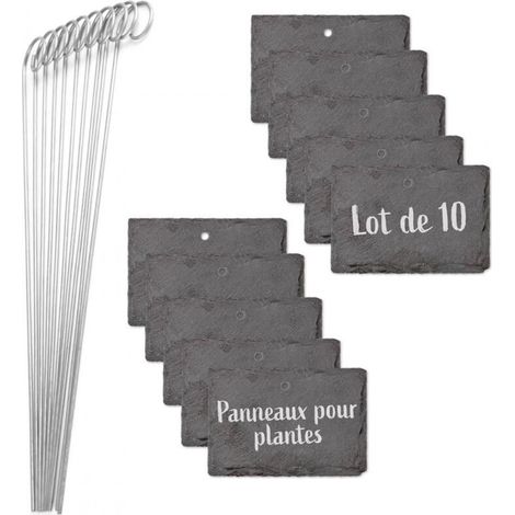 Étiquettes Plantes en ardoise - Set de 10  Résistant aux intempéries, réutilisable  Inscription individuelle de plantes & herbes  Avec piquets de terre en acier  10 x 7 x 0,5 cm [Carrés] (1/5)